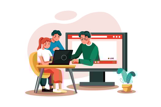 Online course with people helping each other vector