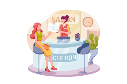 Beauty salon and spa reception. Beautiful female administrator standing at the counter vector