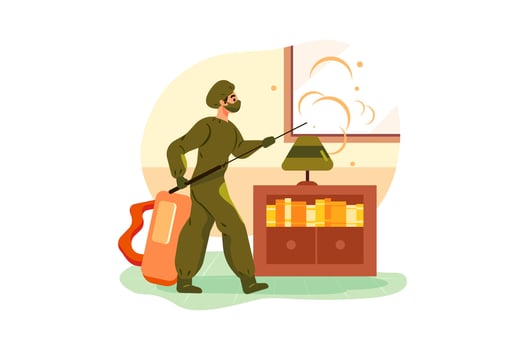 The cleaner is disinfecting the room vector