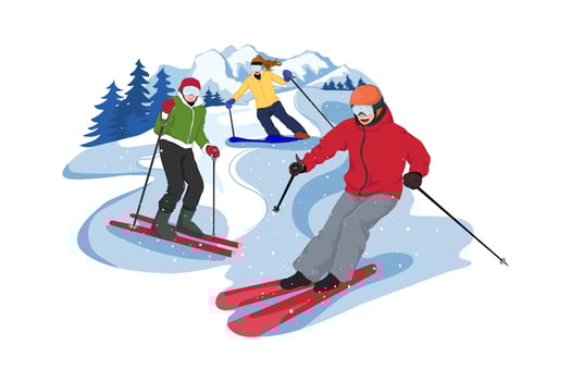 Group Of Friends Enjoying Skiing. Group Of Friends Enjoying Skiing. vector