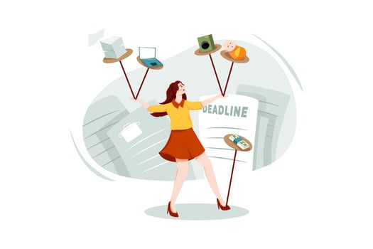 Circus woman with dozens of jobs on plates vector
