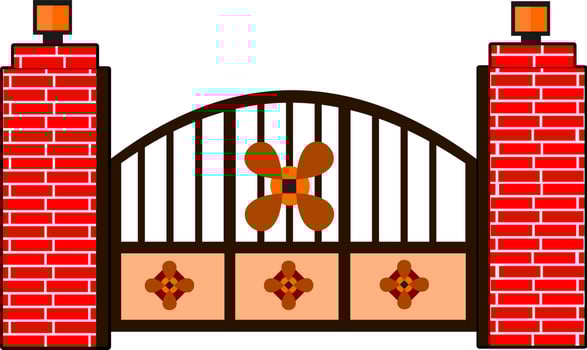 House gate wood gate with flower motif flat style vector good for element design