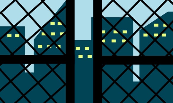 Metal gate vector illustration city landscape illustration background