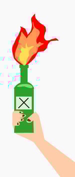 Hand holding a molotov cocktail. revolution symbol. rebellion symbol. insurrection symbol. vector