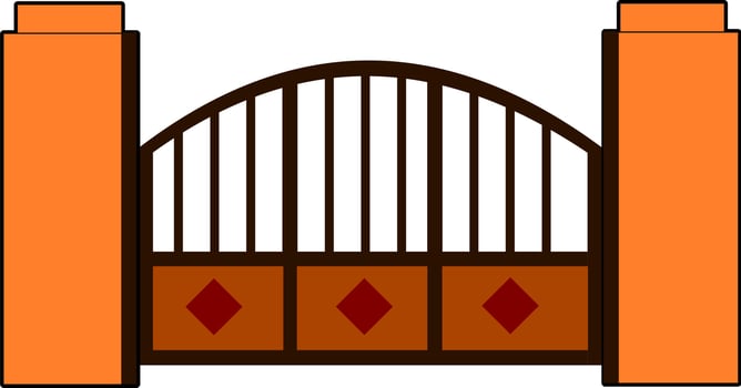 House gate, house fence iron gate, iron fence flat style vector eps