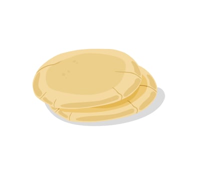 Pita bread. Tortillas on a white isolated background. Roasted lavash. Vector cartoon illustration.