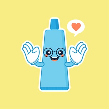Cute and kawaii smiling toothpaste. Flat vector cartoon character illustration. Care of teeth. Dental concept for children dentistry. Prevention of diseases of oral cavity.