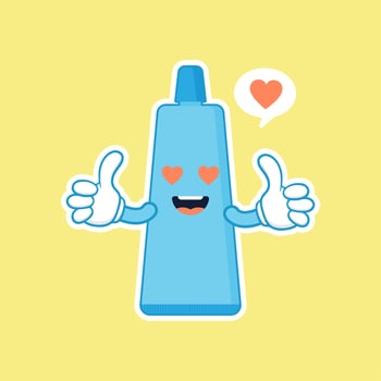Cute and kawaii smiling toothpaste. Flat vector cartoon character illustration. Care of teeth. Dental concept for children dentistry. Prevention of diseases of oral cavity.