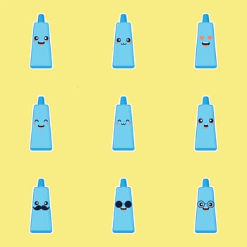 Cute and kawaii smiling toothpaste. Flat vector cartoon character illustration. Care of teeth. Dental concept for children dentistry. Prevention of diseases of oral cavity.