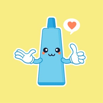 Cute and kawaii smiling toothpaste. Flat vector cartoon character illustration. Care of teeth. Dental concept for children dentistry. Prevention of diseases of oral cavity.