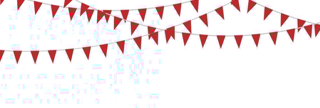 Red bunting party flags isolated on white background, vector illustration