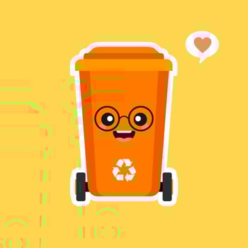 kawaii and Cute trash bin cartoon character. Isolated on color background. Vector cartoon character illustration design, simple flat style. Eco trash bin Environment Pollution.