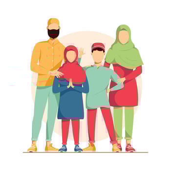 vector illustration of a happy Muslim family