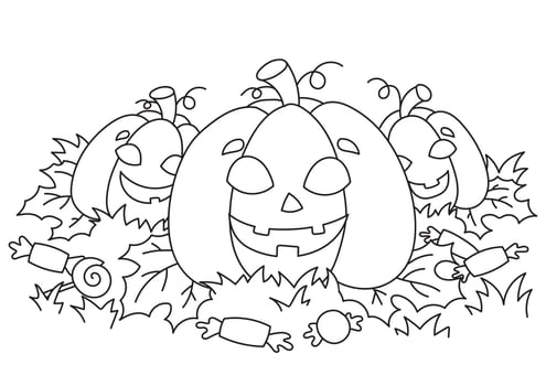 Funny pumpkins. Halloween theme. Coloring book page for kids. Cartoon style. Vector illustration isolated on white background.