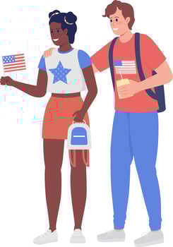 Couple of American patriots semi flat color vector characters
