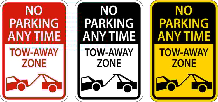 No Parking Any Time Tow Away Zone Sign On White Background vector