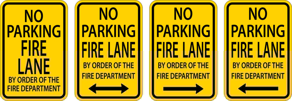 No Parking Fire Lane,Double Arrow,Right Arrow,Left Arrow Sign On White Background vector