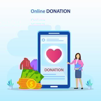 Online Donation Illustration. Charity and donation web poster, people donate money. vector