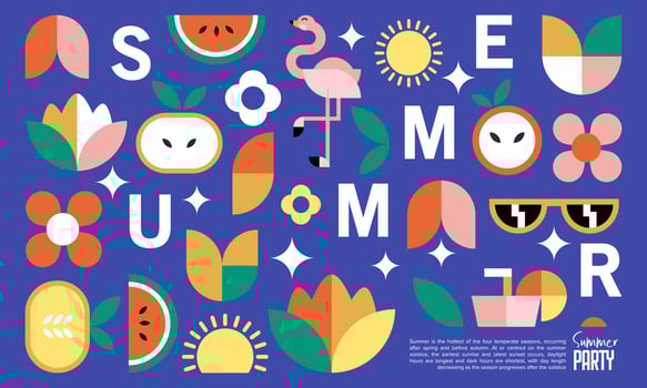 Summer geometric holiday poster and abstract background template. Flyer, greeting card, summer party. Vector illustration
