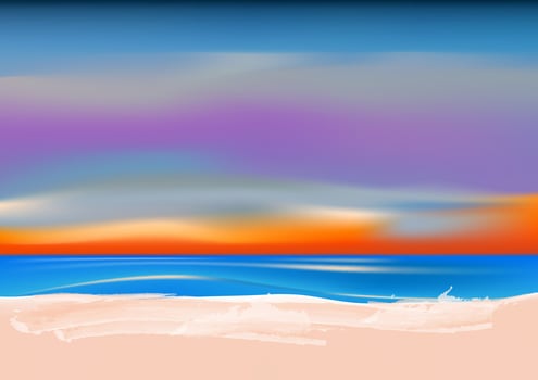 graphics image drawing landscape view ocean nature outdoor and twilight silhouette after sunset vector illustration