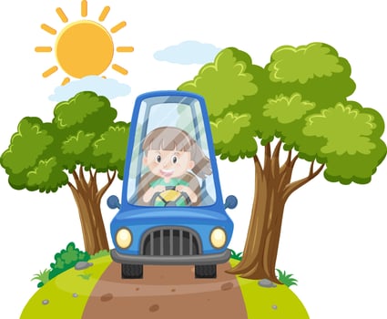 Happy girl driving a car vector