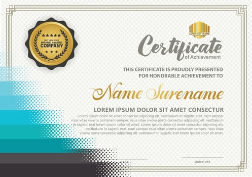 Diploma certificate template with halftone style and modern pattern background vector