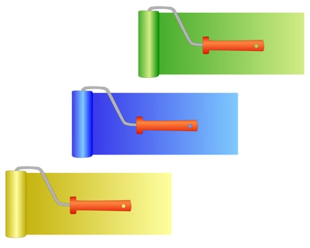 three multi-colored paint roller vector
