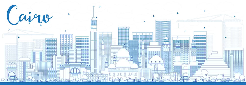 Outline Cairo Skyline with Blue Buildings. vector