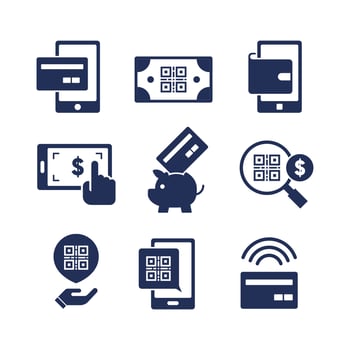 QR Code or Tap Pay Icon Collection Set vector