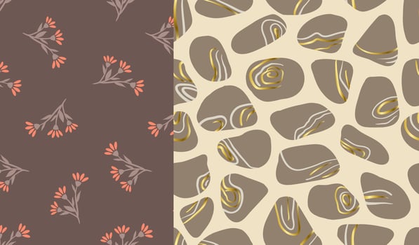 MIXED OF CUTE FLOWERS PATTERN DESIGN SET WITH EARTH TONE COLORS vector