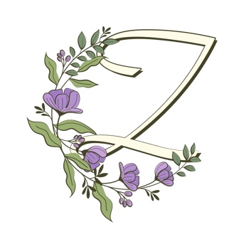 A-Z floral alphabet in filled outline style png