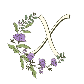 A-Z floral alphabet in filled outline style png