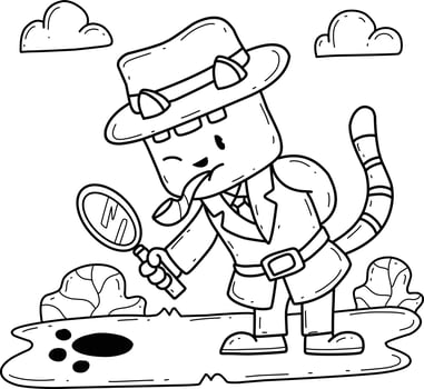 cartoon cat detective coloring book. Isolated on white background. vector