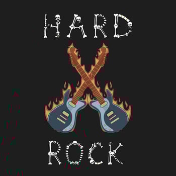 Hard Rock. The Inscription Is Made Of Elements Of Human Bones. Two Guitars And A Fire. vector