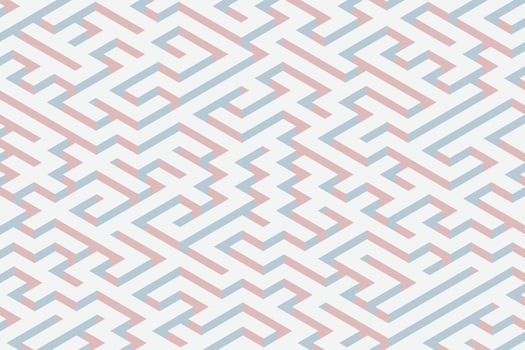 Minimalist pastel endless maze vector 3d background illustration. Isometric labyrinth pattern with transparent noise texture