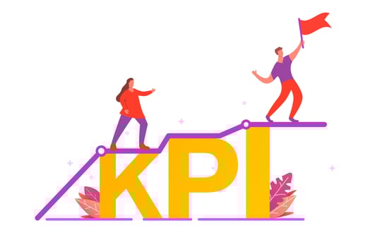 Key Performance Indicator business concept.Improving the work of the company. Striving for success.Statistics indicators.KPI lettering typography.Vector illustration.Growth chart and flag. vector