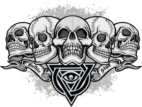 Gothic sign with skull, grunge vintage design t shirts vector