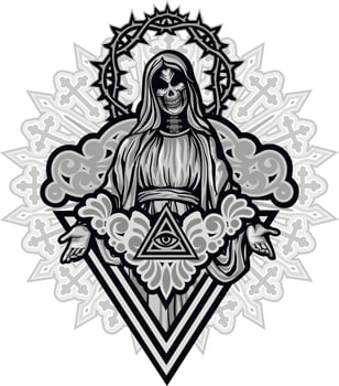 Holy Death, Day of the Dead,skeleton, grunge vintage design t shirts vector