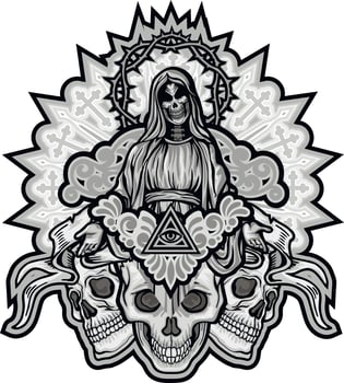 Holy Death, Day of the Dead,skeleton, grunge vintage design t shirts vector