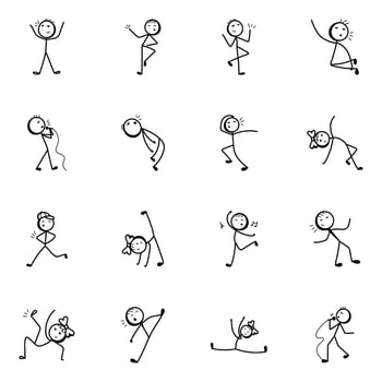 Dance Moves Doodle Stick Figure Icons vector
