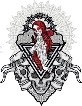 Gothic sign with skull and girl with skull makeup, grunge vintage design t shirts vector