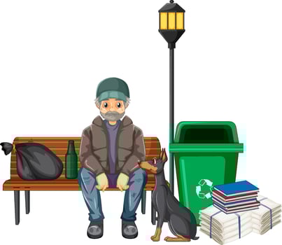 Homeless old man cartoon character vector