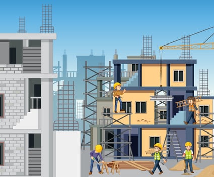 Construction site with workers vector