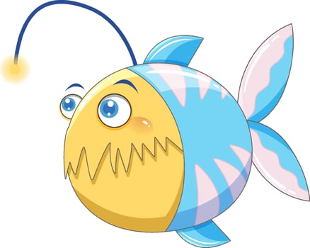 Cartoon cute anglerfish in blue color vector
