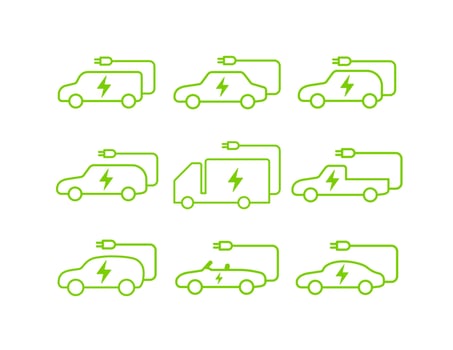 Electric cars vector icon set isolated on white background
