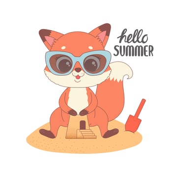Cute fox ready for summer, hello summer cartoon vector illustration