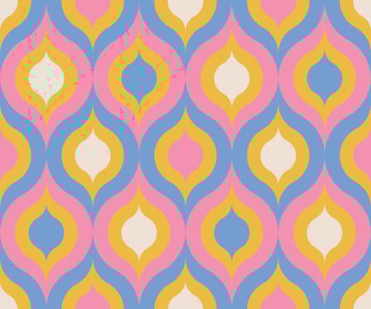 70s Style Retro Seamless Pattern. 60s and 70s Aesthetic wavy design. Geometric psychedelic background. Vector flat illustration.