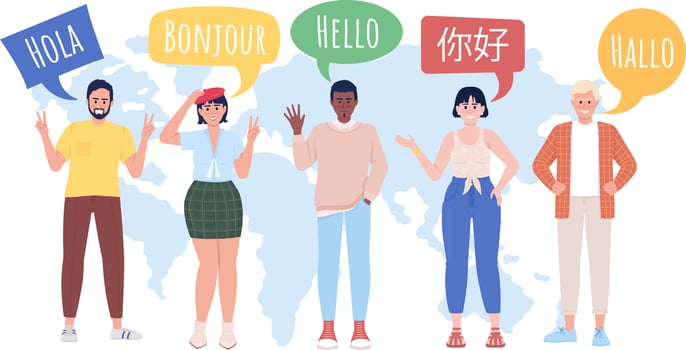 Multilingual community 2D vector isolated illustration