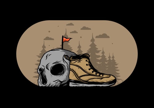 Outdoor boots and skull illustration vector