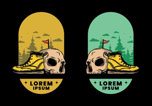 Outdoor boots and skull illustration vector